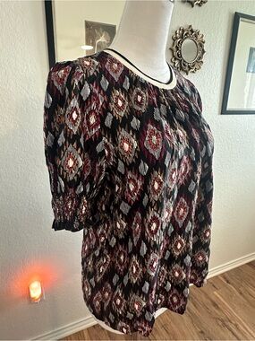 Anthropologie THML Aztec Puff Sleeve Top